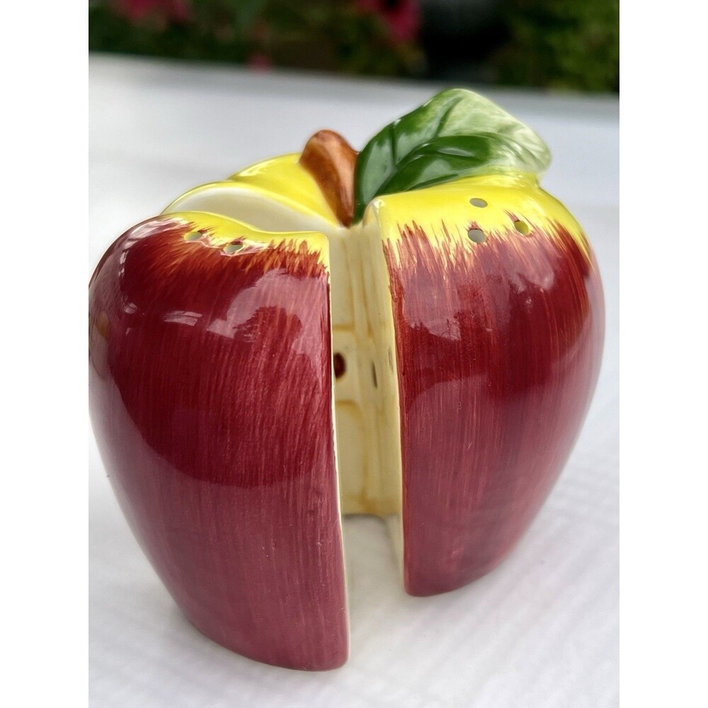 1990’s Apple Salt & Pepper Shaker Set Hand Painted Ceramic Teacher Gift